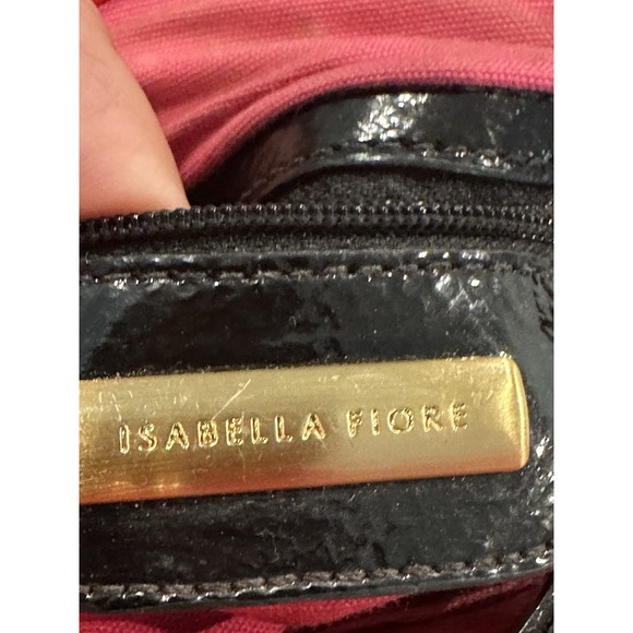 ISABELLA FIORE Y2K Patented Leather Kiss Lock Clutch Purse, Black Red Frame